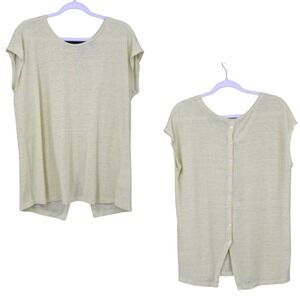 Tahari‎ Linen Back Button Top Womens XL Butter Yellow Casual Relaxed Fit Resort